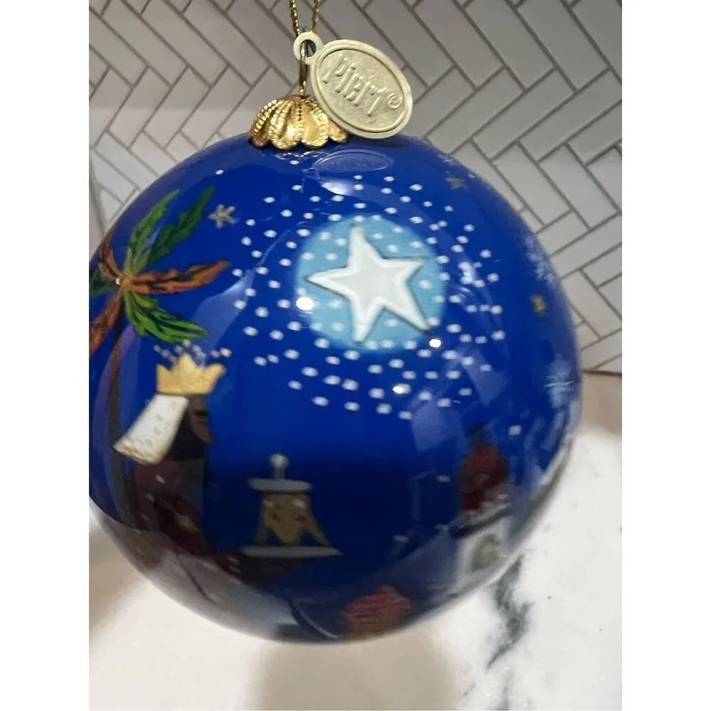 2014 Pier One Li Bien Ornament Bethlehem Reverse Hand Painted Glass Christmas